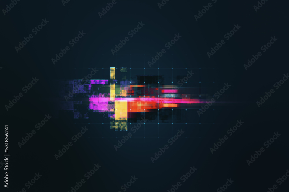 Poster Creative glowing big data glitch backdrop. Unique Design Abstract Digital Pixel Noise Glitch Error Video Damage. 3D Rendering.