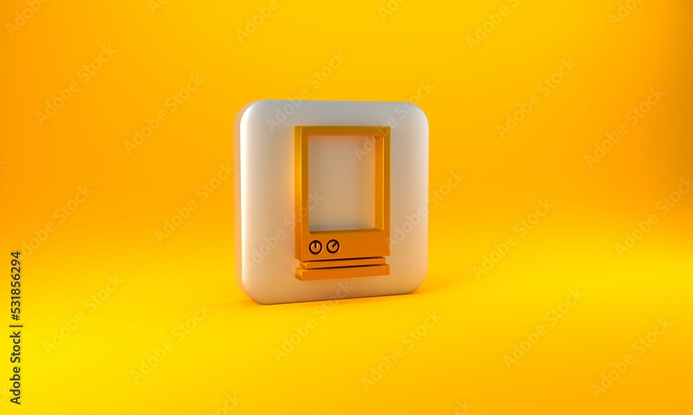 Aufkleber gold voice assistant icon isolated on yellow background. voice control user interface smart speaker.
