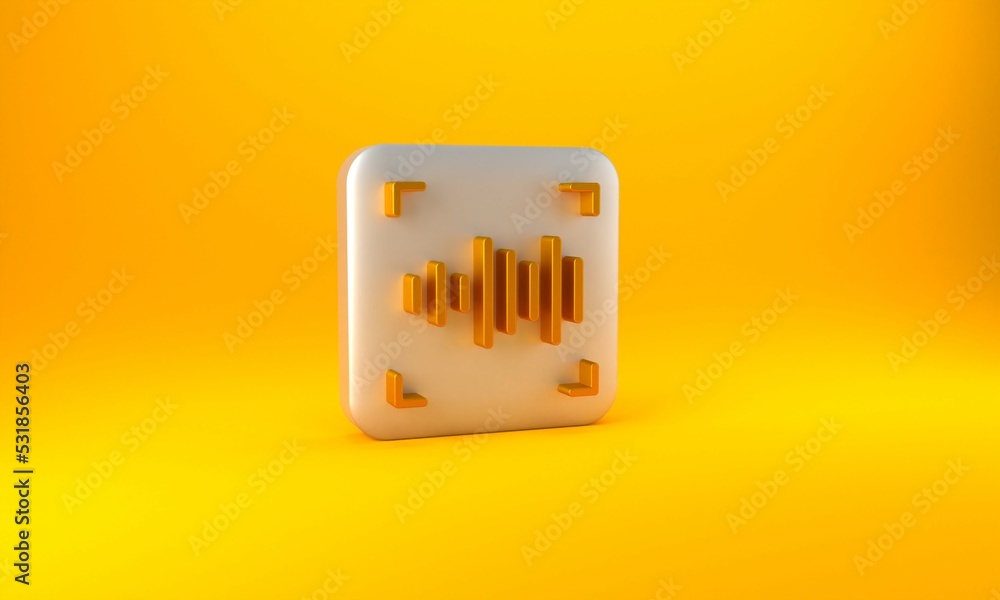 Poster gold voice recognition icon isolated on yellow background. voice biometric access authentication for
