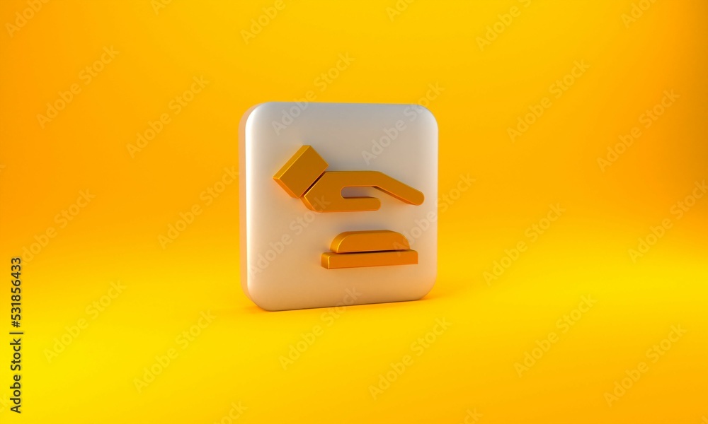 Aufkleber gold palm print recognition icon isolated on yellow background. biometric hand scan. fingerprint ide
