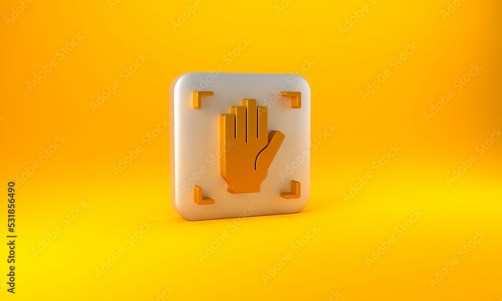 Aufkleber gold palm print recognition icon isolated on yellow background. biometric hand scan. fingerprint ide