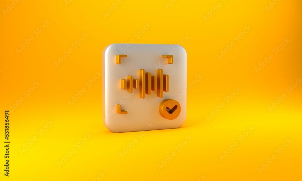 Poster gold voice recognition icon isolated on yellow background. voice biometric access authentication for