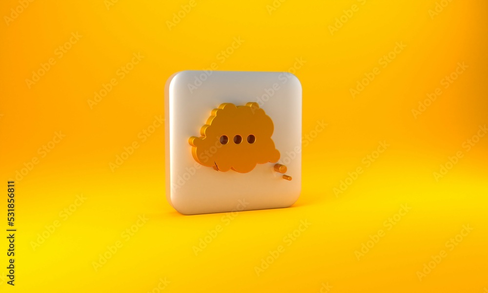 Poster gold speech bubble chat icon isolated on yellow background. message icon. communication or comment c