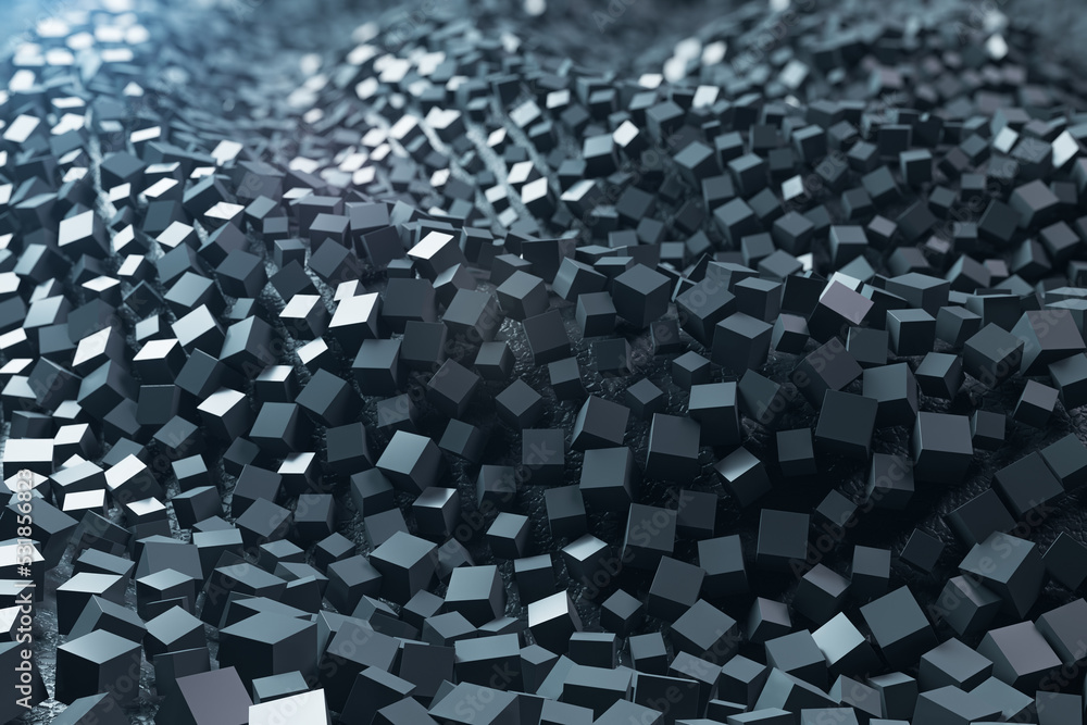 Aufkleber Abstract dark cubic background. Big data and internet connection, landing page concept. 3D Rendering.