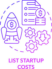 List startup costs purple gradient concept icon. Expenditures. Startup budgeting abstract idea thin line illustration. Isolated outline drawing