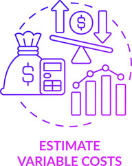 Estimate variable costs purple gradient concept icon. Money planning. Startup budgeting abstract idea thin line illustration. Isolated outline drawing