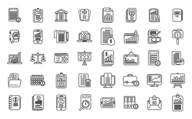 Financial planning icons set outline vector. Manage risk. Plan account
