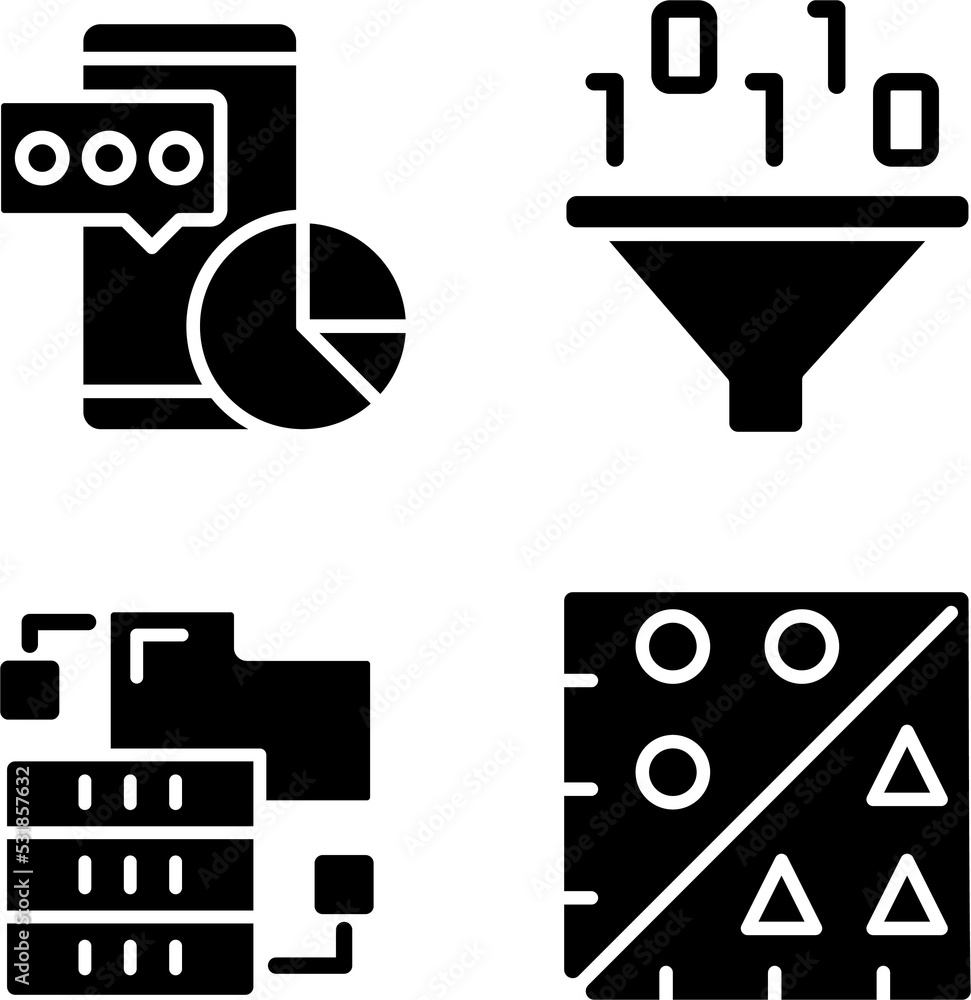 Poster data mining tools black glyph icons set on white space. techniques to extract and analyze informatio
