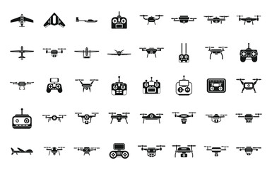 Drone technology icons set simple vector. Vr delivery. Helicopter survey