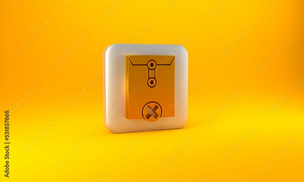 Aufkleber gold delete envelope icon isolated on yellow background. delete or error letter. cross on message. r