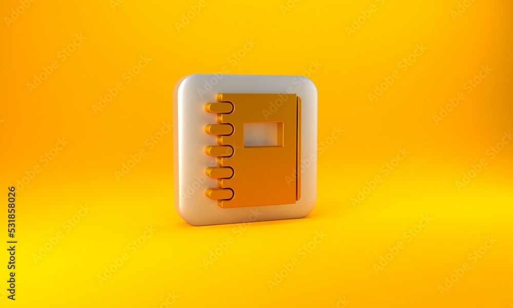 Aufkleber gold notebook icon isolated on yellow background. spiral notepad icon. school notebook. writing pad.