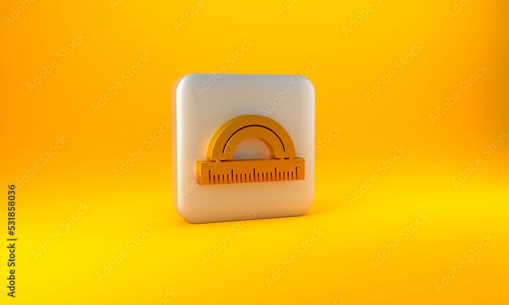 Poster gold protractor grid for measuring degrees icon isolated on yellow background. tilt angle meter. mea