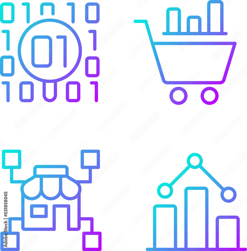 Poster retail data mining and analytics gradient linear vector icons set. virtual marketing researching. di