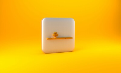Gold Opium pipe icon isolated on yellow background. Silver square button. 3D render illustration - obrazy, fototapety, plakaty