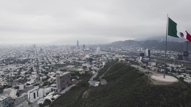 drone shoot at morning cloudy day at hasta bandera over obispado hill at Monterrey City, Mexico