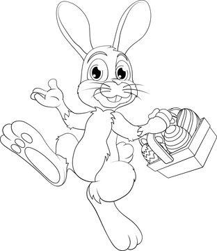 Easter Bunny Rabbit With Easter Egg Basket Cartoon