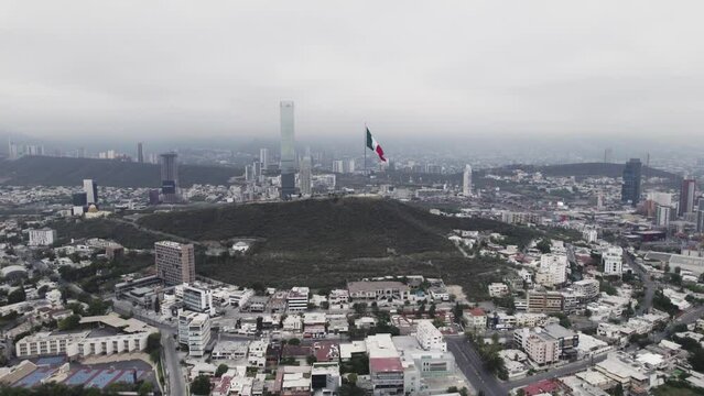 drone shoot at morning cloudy day at hasta bandera over obispado hill at Monterrey City, Mexico