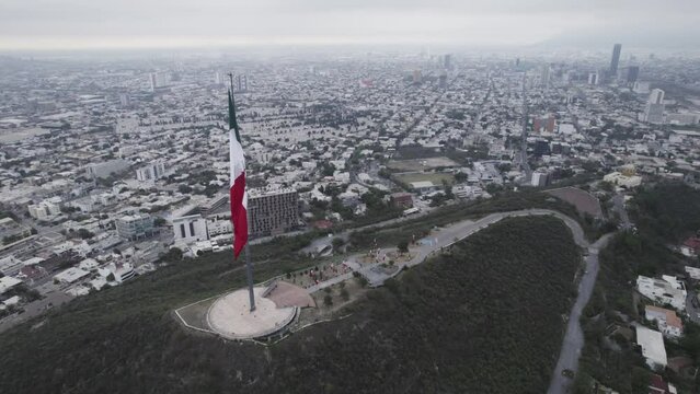 drone shoot at morning cloudy day at hasta bandera over obispado hill at Monterrey City, Mexico
