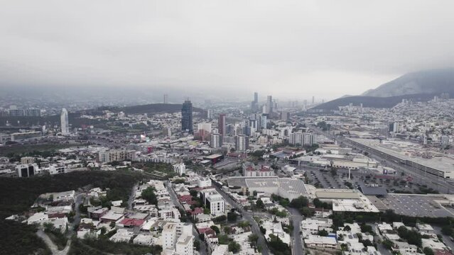 drone shoot at morning cloudy day at hasta bandera over obispado hill at Monterrey City, Mexico