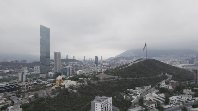 drone shoot at morning cloudy day at hasta bandera over obispado hill at Monterrey City, Mexico