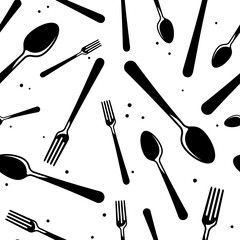 spoon and fork seamless pattern black and white