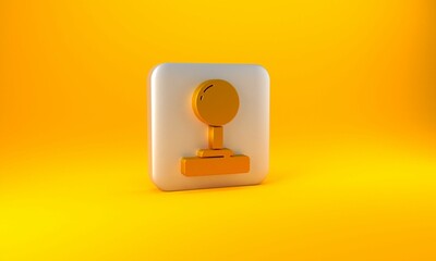Gold Joystick for arcade machine icon isolated on yellow background. Joystick gamepad. Silver square button. 3D render illustration © Vadim