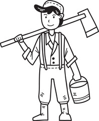 Hand Drawn Male farmer holding a hoe digging the ground illustration
