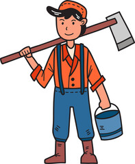 Hand Drawn Male farmer holding a hoe digging the ground illustration