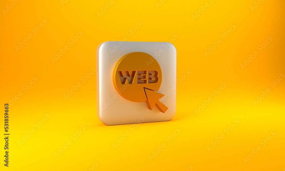 Poster gold web and graphic design icon isolated on yellow background. creative and development. silver squ