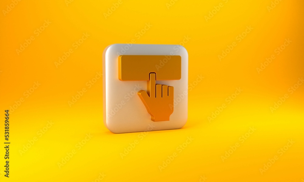 Poster gold computer keyboard icon isolated on yellow background. pc component sign. silver square button. 