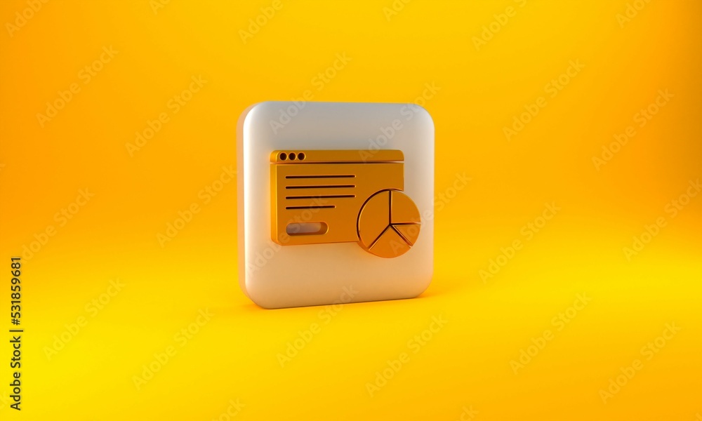 Poster gold web analytics information and development website statistic icon isolated on yellow background.