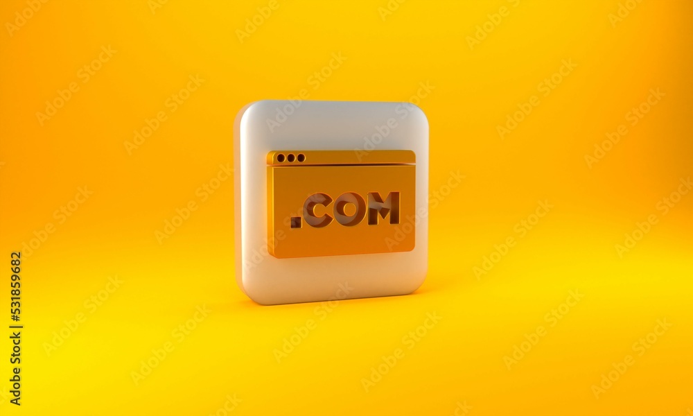 Poster gold ui or ux design icon isolated on yellow background. silver square button. 3d render illustratio