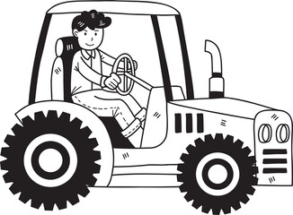 Hand Drawn Male farmer driving a tractor illustration