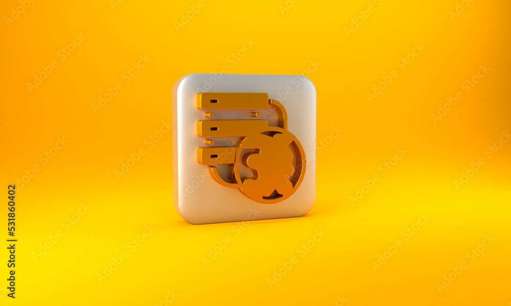 Poster gold network cloud connection icon isolated on yellow background. social technology. cloud computing