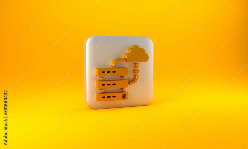 Poster gold network cloud connection icon isolated on yellow background. social technology. cloud computing