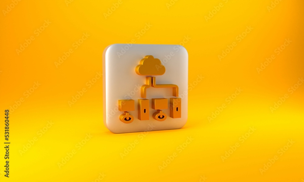Poster gold computer network icon isolated on yellow background. laptop network. internet connection. silve