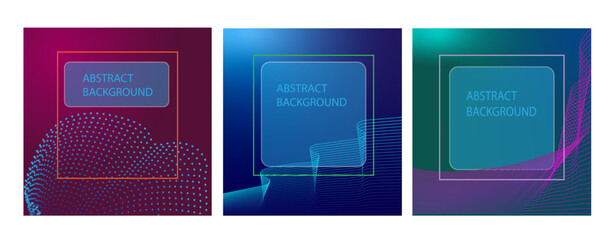 Tech cover template set. Patterns of radial semicircular geometric lines. Linear backgrounds for catalogs, corporate brochures. Lines texture, heading header elements.