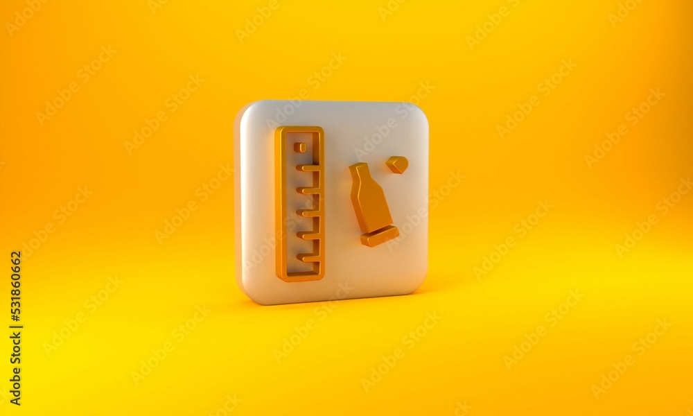 Poster gold bullet casing as a piece of evidence placed with forensic ruler for documentation icon isolated