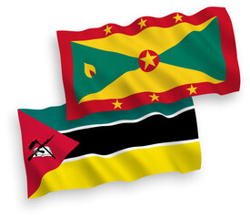 Flags of Republic of Mozambique and Grenada on a white background