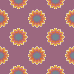 Hippie design elements. Aesthetics of the seventies, fun groovy seamless pattern. Crazy psychedelic mandala. Spiral graphic element.