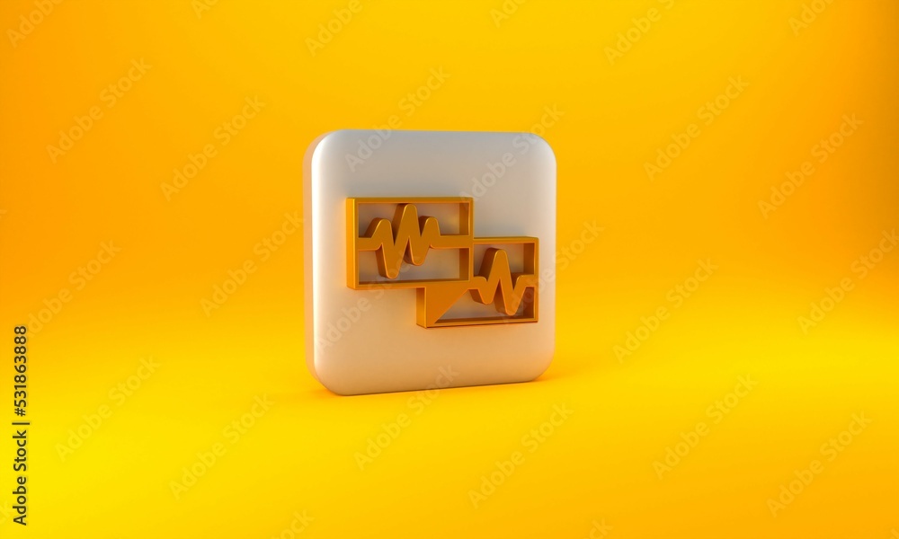 Poster gold computer monitor with cardiogram icon isolated on yellow background. monitoring icon. ecg monit