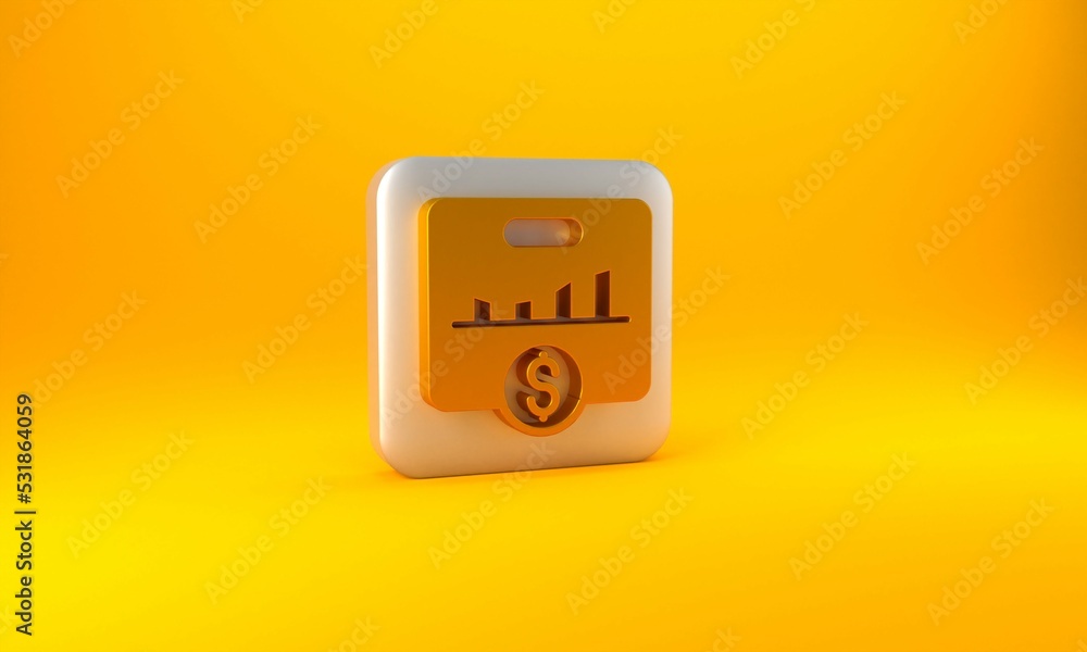 Poster gold kpi - key performance indicator icon isolated on yellow background. silver square button. 3d re