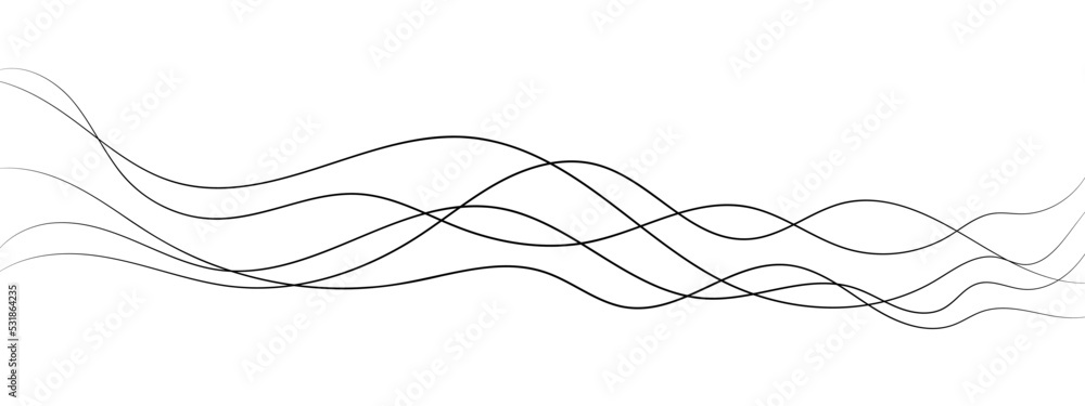 Fototapete wave curve, flow pattern, vector design element. abstract dynamic stroke, linear graphic rays. sound