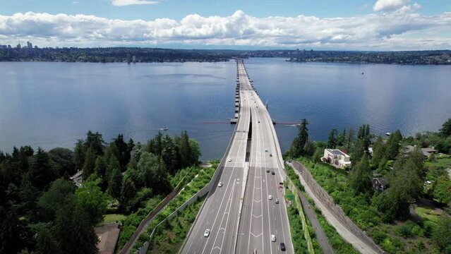 Freeway Bridge to Seattle Aerial View