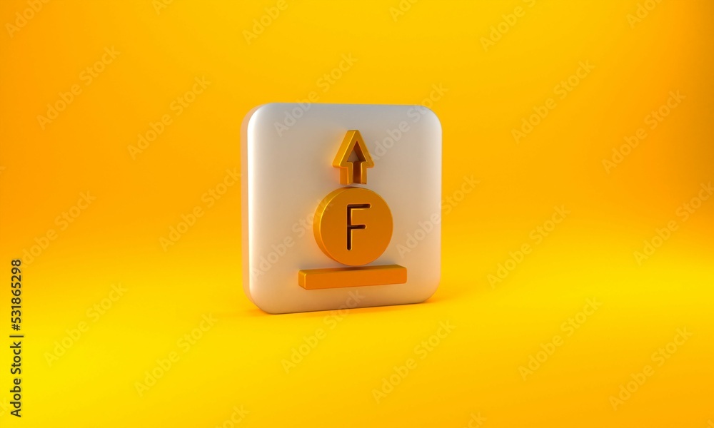 Poster gold force of physic formula calculation icon isolated on yellow background. silver square button. 3