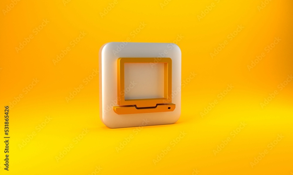 Poster gold laptop icon isolated on yellow background. computer notebook with empty screen sign. silver squ