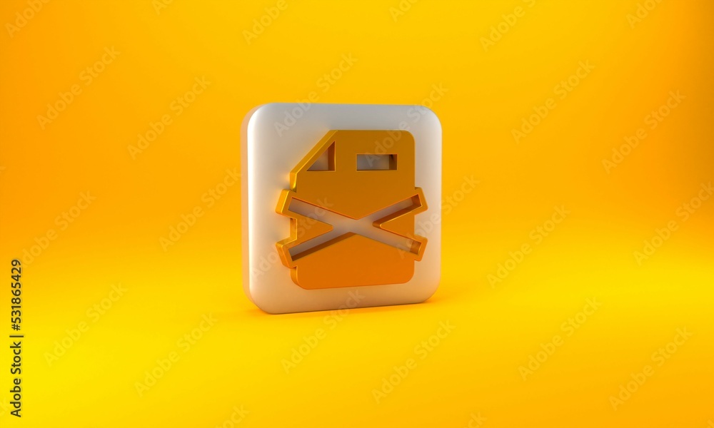 Poster gold delete file document icon isolated on yellow background. rejected document icon. cross on paper