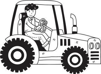 Hand Drawn Male farmer driving a tractor illustration