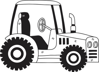 Hand Drawn cute yellow tractor illustration