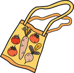 Hand Drawn bag with fruits and vegetables inside illustration